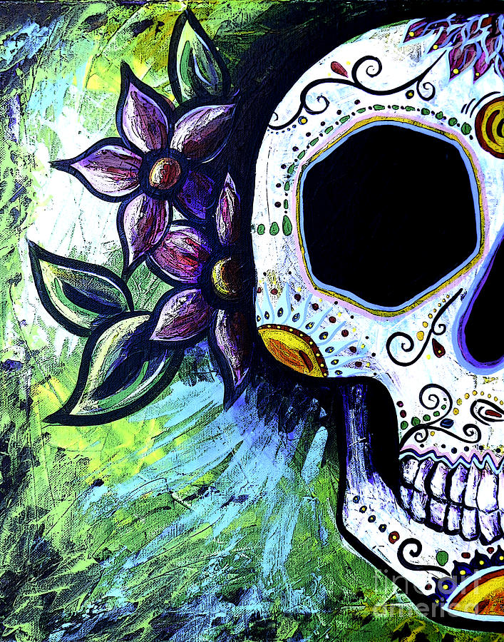 Green Flower Skull Painting by Lovejoy Creations Pixels