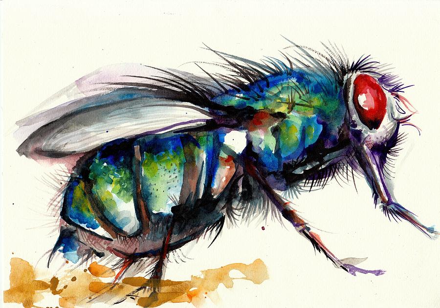 Nature Painting - Green Fly Original Watercolor by Tiberiu Soos