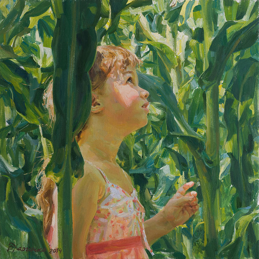 Green forest of corn Painting by Victoria Kharchenko