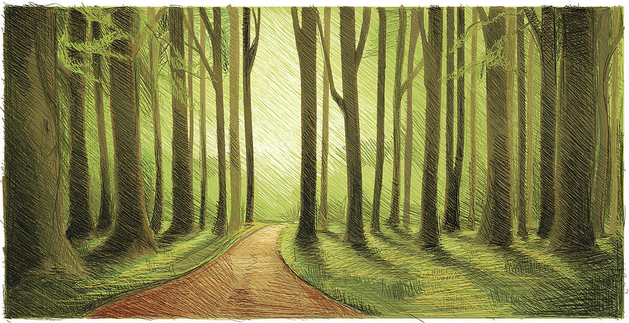 Green Forest Walk Digital Art by Mixformdesign