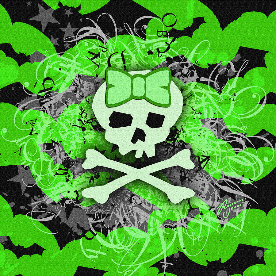 Green Girly Bat Skull Digital Art by Roseanne Jones
