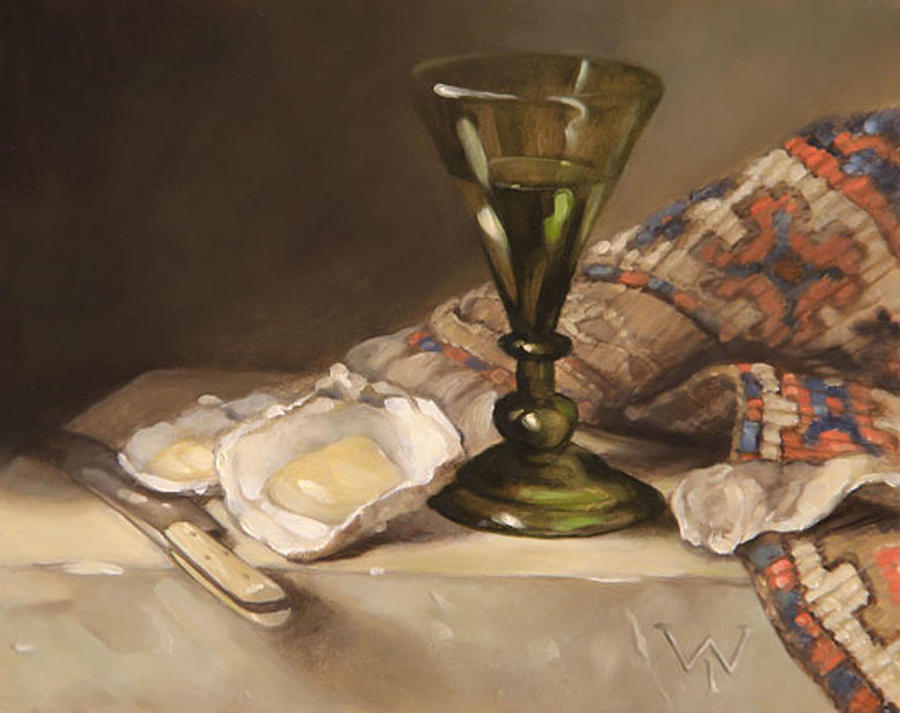 Still Life Painting - Green Glass with Oysters by James Whitbeck