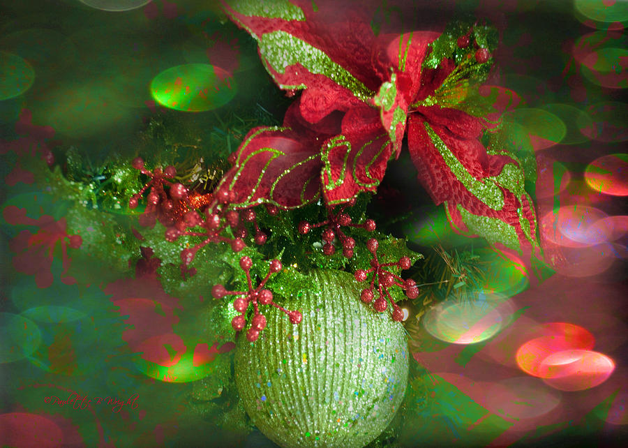 Green Glitter With Red Bow Photograph by Paulette B Wright