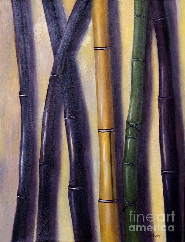 Green Gold and Black Bamboo Painting by Rand Burns