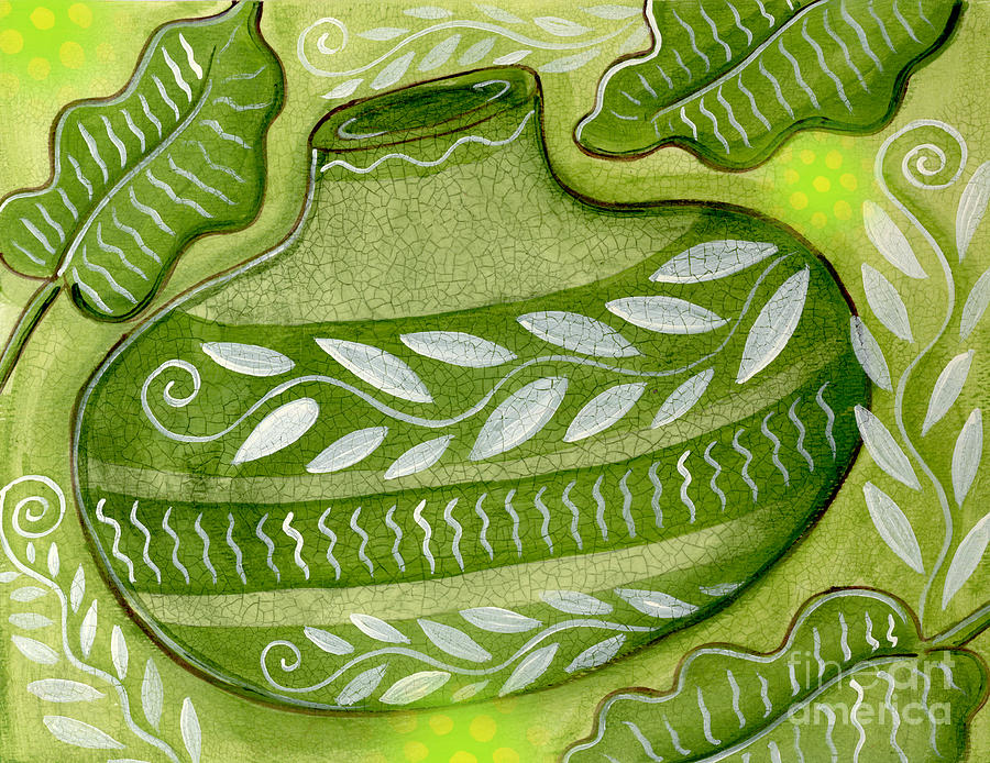 Leaves Mixed Media - Green Gourd by Elaine Jackson