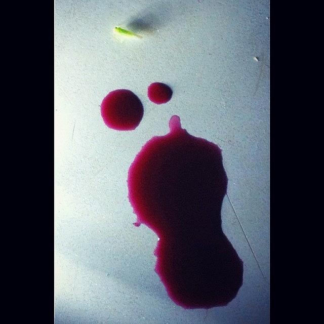 Dark Red Photograph - Green grass flee and red wine blob by Artem Korenuk