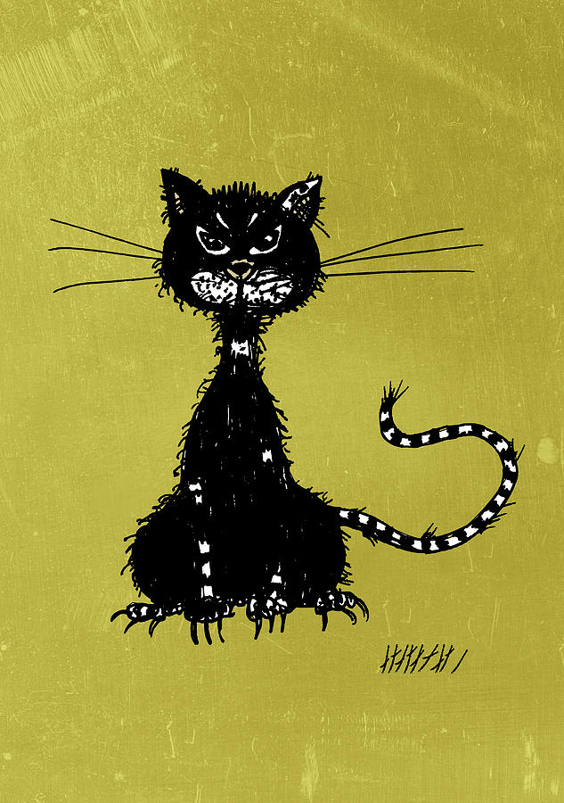 Green Grunge Evil Black Cat Digital Art by Boriana Giormova