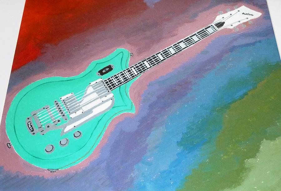 Green Guitar Painting by Magdalena Frohnsdorff