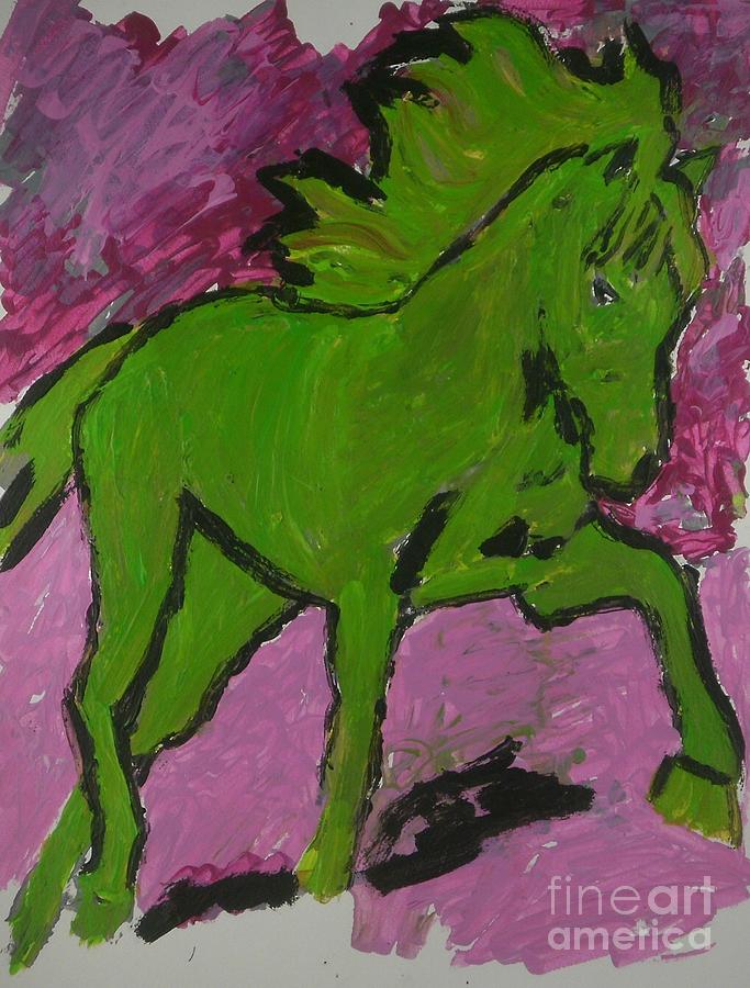Horse Painting - Green Horse by Patries Van Dokkum