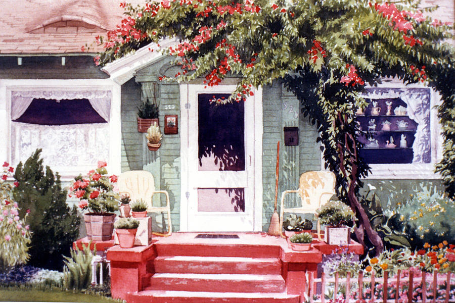 San Diego Painting - Green House Third Street Encinitas by Mary Helmreich