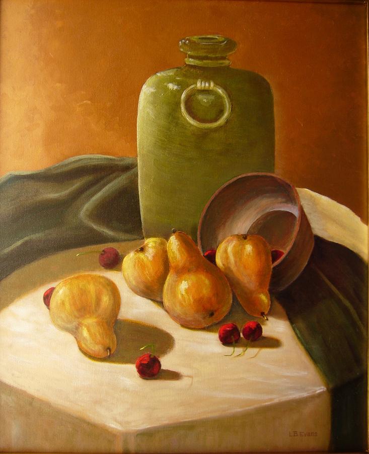 Green Jar with Pears Painting by Lynda Evans