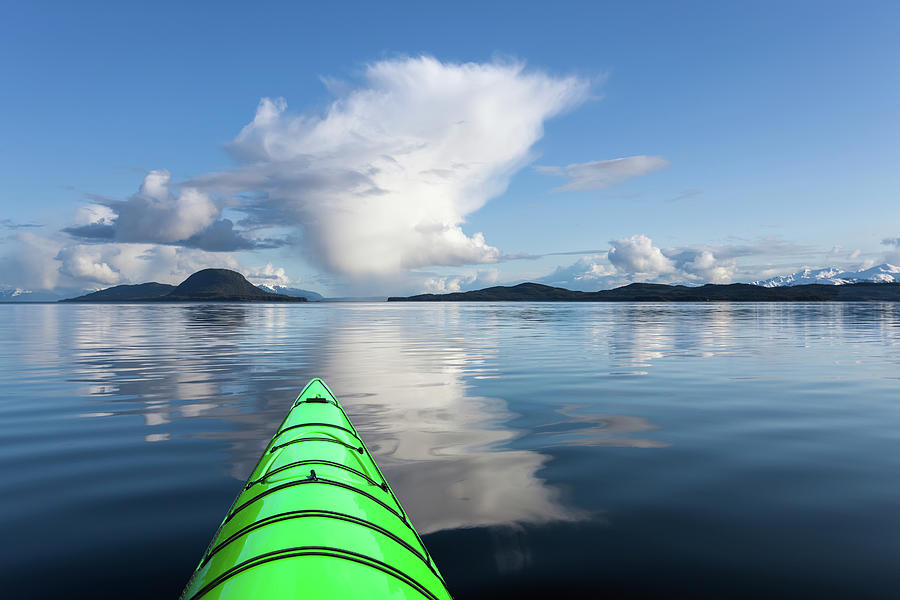 Green Kayak On The Water With A View Of Photograph by John Hyde / Design Pics