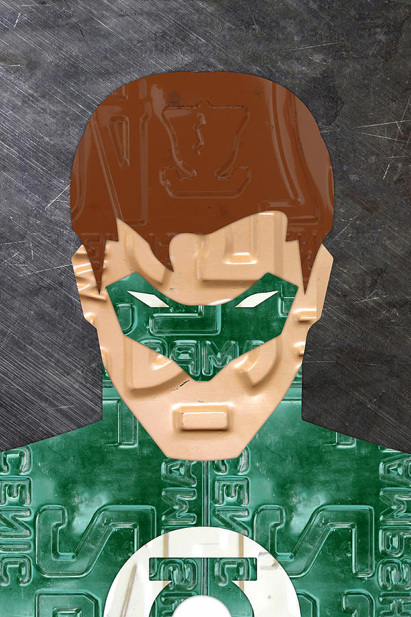 Green Lantern Mixed Media - Green Lantern Superhero Portrait Recycled License Plate Art by Design Turnpike