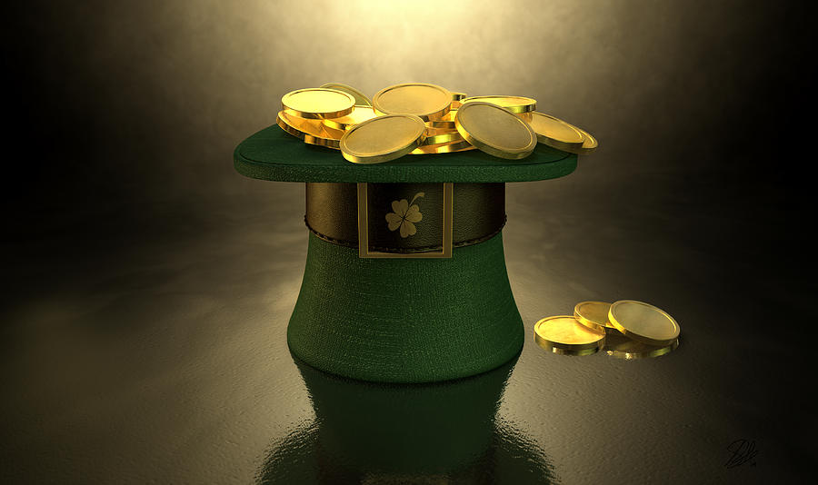 Green Leprechaun Hat Filled With Gold Coins Digital Art