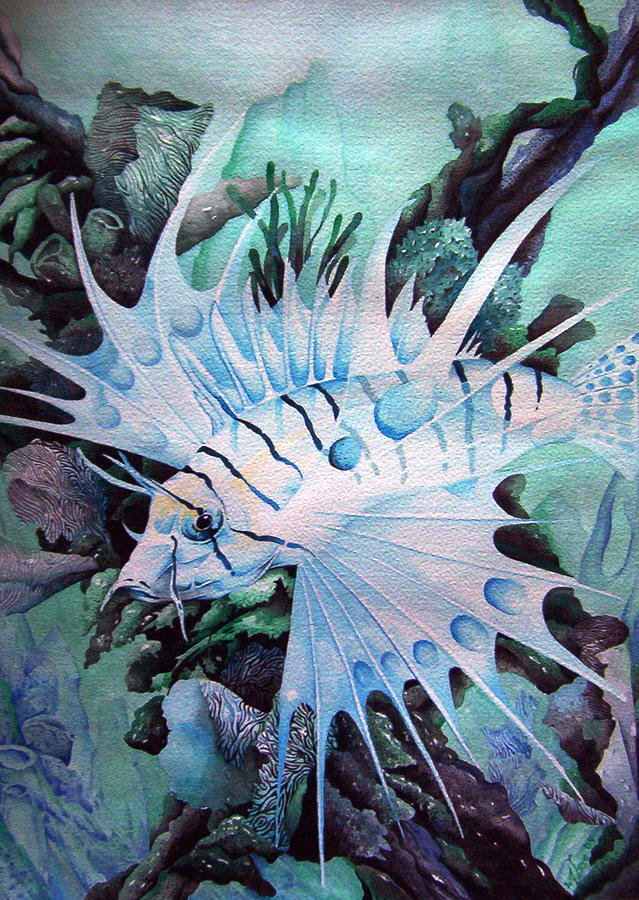 Green Lionfish Painting by William Love
