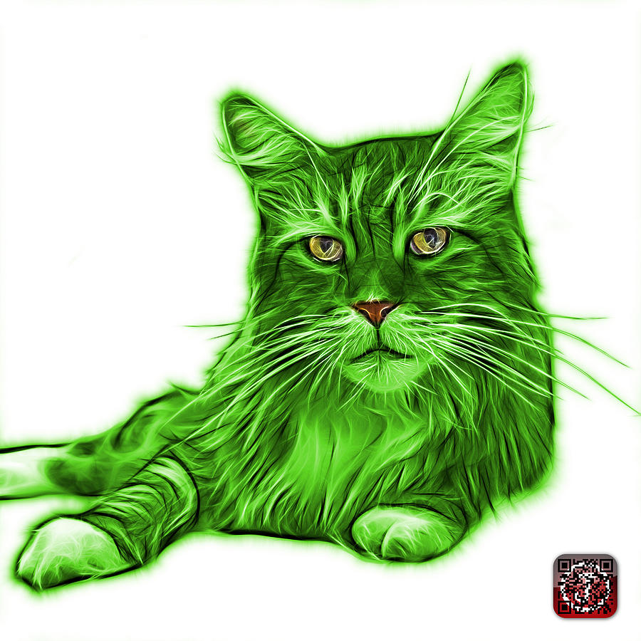Green Maine Coon Cat - 3926 - WB Painting by James Ahn