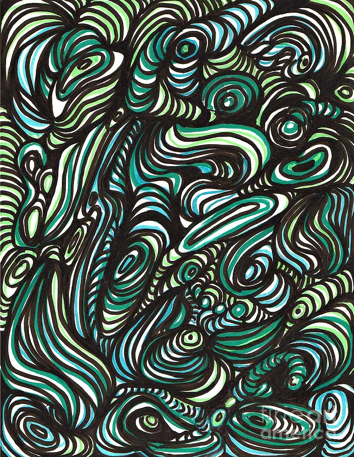 Abstract Drawing - Green Maze by Sarah Loft