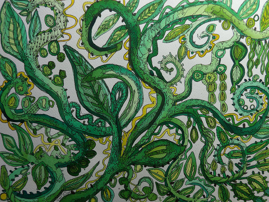 Green Meditation Painting by Terry Holliday