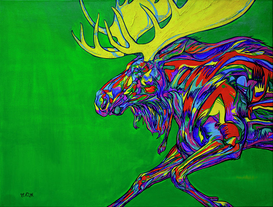 Wildlife Painting - Green Mega moose by Derrick Higgins