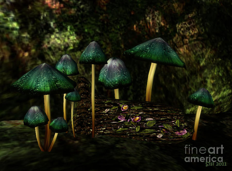Green mushrooms Digital Art by Susanne Baumann