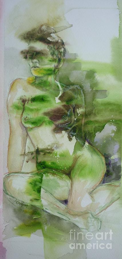 Green nude lady Painting by Donna Acheson-Juillet