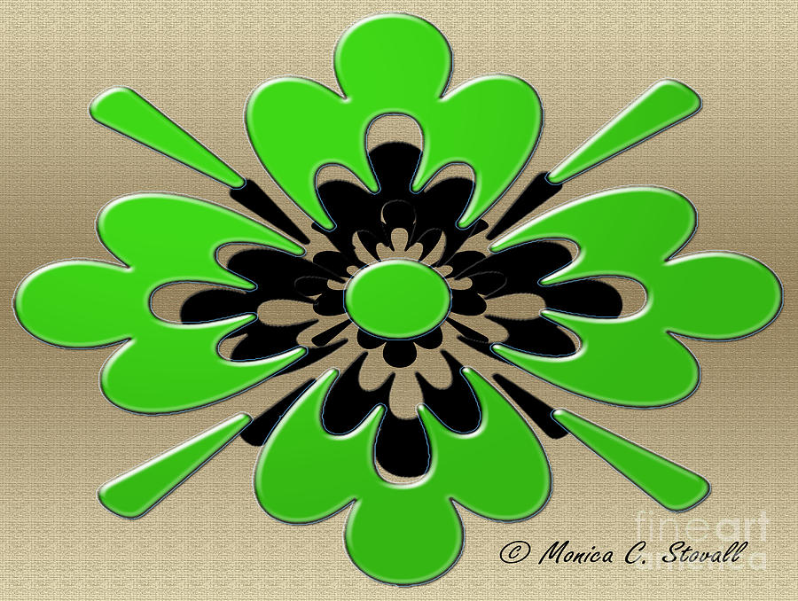 Green on Gold Floral Design Digital Art by Monica C Stovall