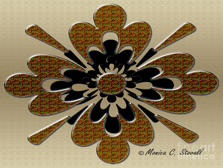 Green Orange Red on Gold Floral Design Digital Art by Monica C Stovall