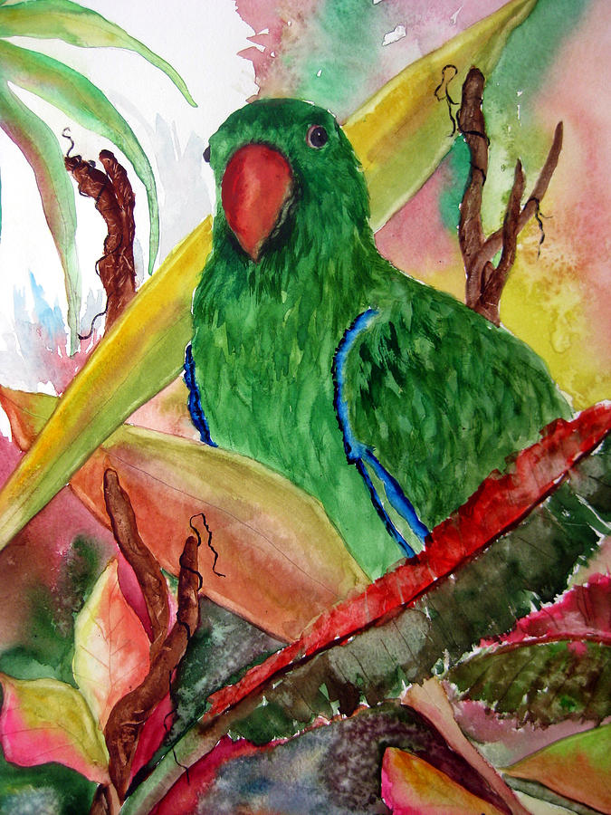 Green Parrot Painting by Lil Taylor