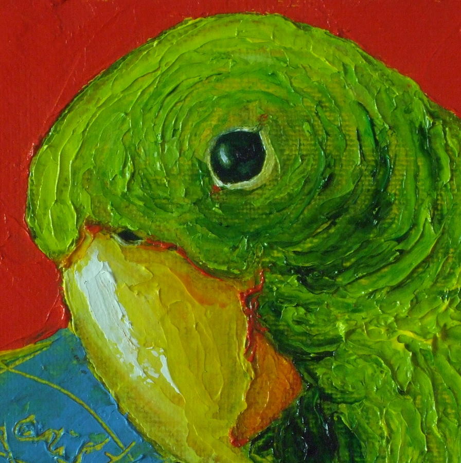 Little Green Parrot Painting by Paris Wyatt Llanso