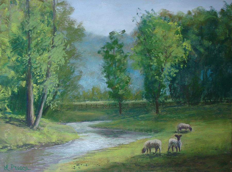 Sheep Painting - Green Pastures by Linda Preece