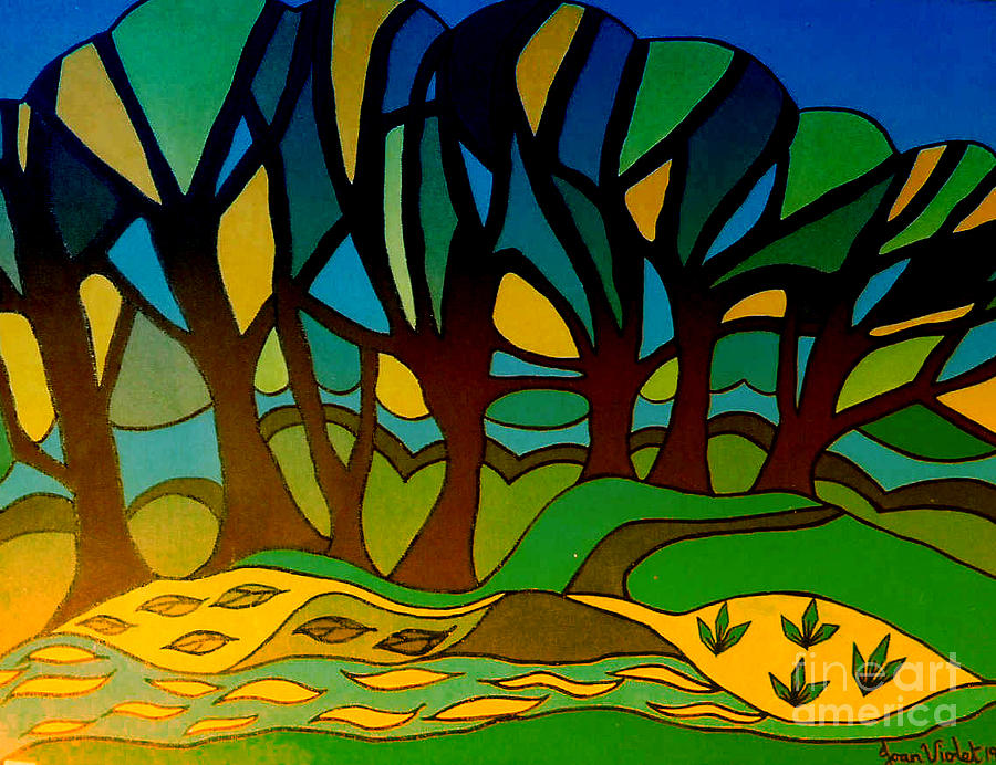 Green Peace Blue Painting by Joan-Violet Stretch