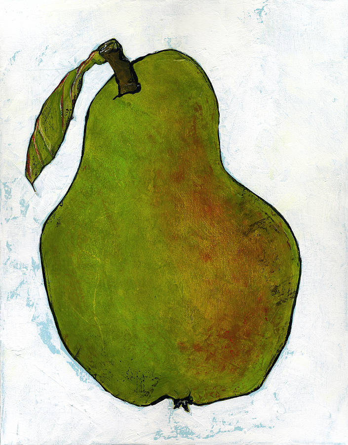Nature Painting - Green Pear on White by Blenda Studio