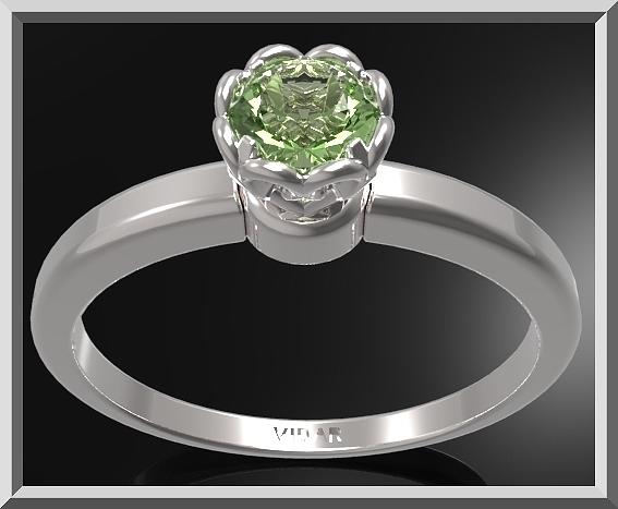 Gemstone Jewelry - Green Peridot Sterling Silver Engagement Ring - Delicate Flower Ring by Roi Avidar