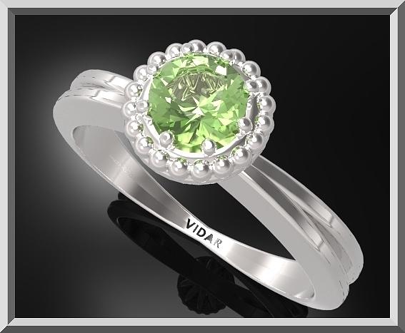 Gemstone Jewelry - Green Peridot Sterling Silver Engagement Ring With Little Silver Balls by Roi Avidar