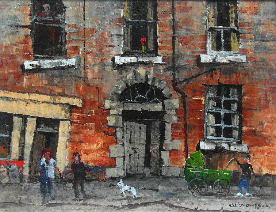 Val Byrne Painting - Green Pram in the Coombe Dublin by Val Byrne