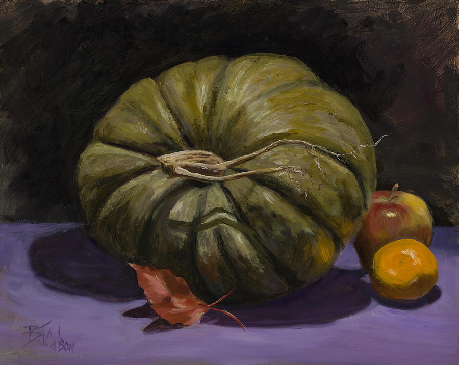 Green Pumpkin with Friends Painting by Billie Colson