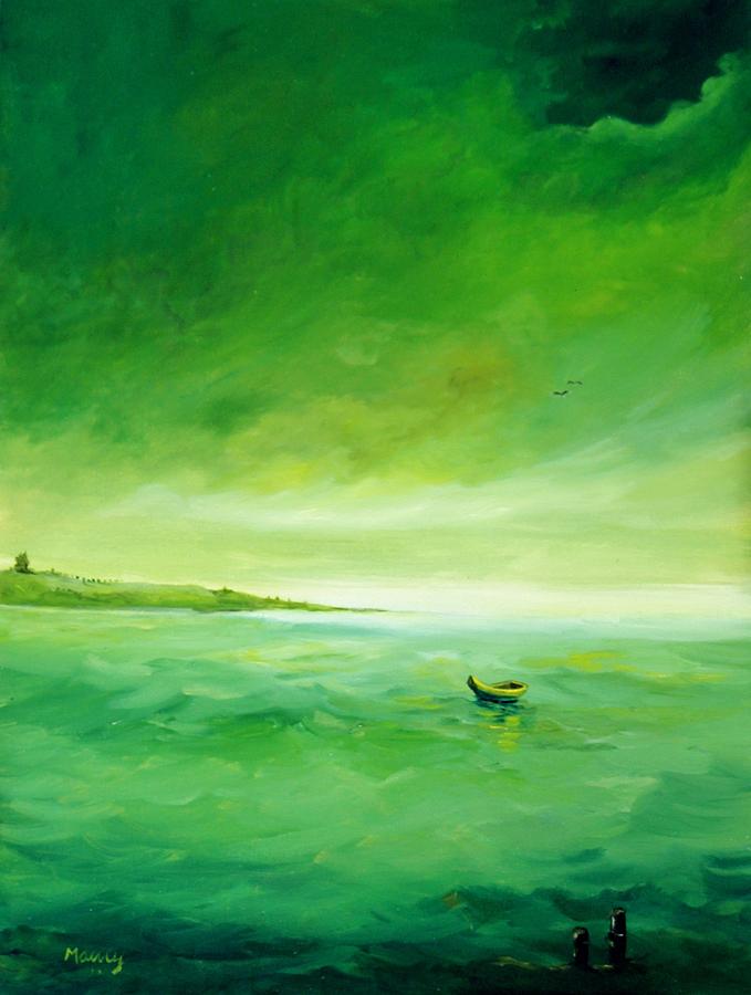 Green Reflection Painting by Alicia Maury