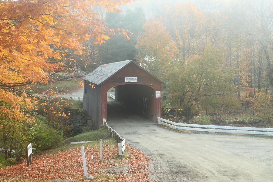 Green River Covered Bridge Guilford Vermont Autumn Fog Photograph by John Burk