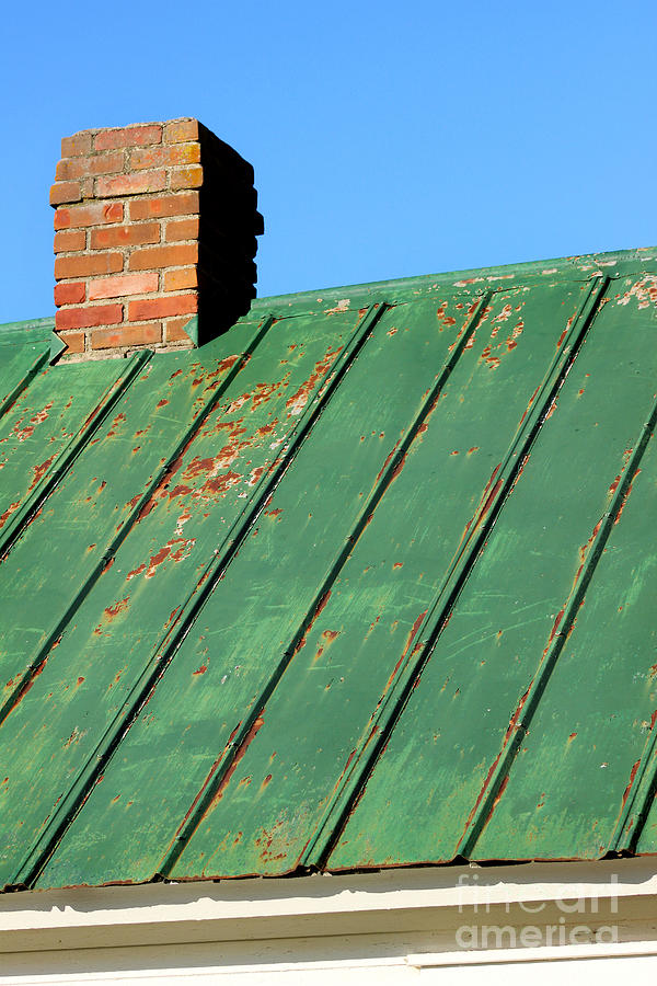 Architecture Photograph - Green Roof Blue Sky by Karen Adams