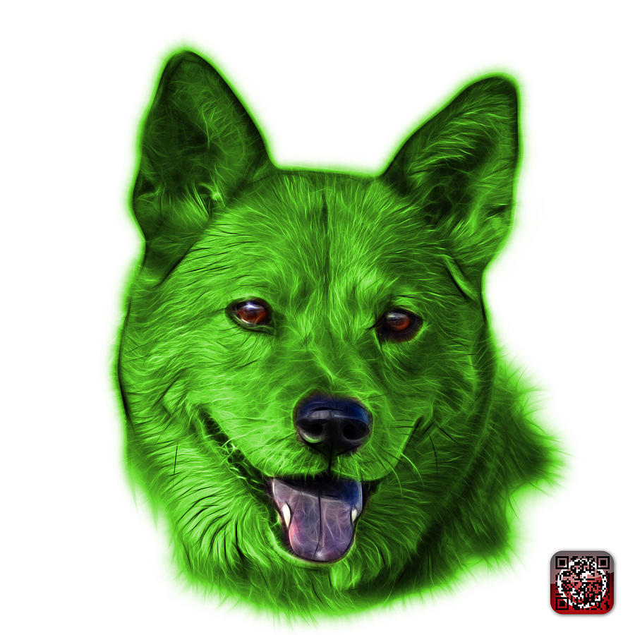 Green Shiba Inu Dog Art - 8555 - WB Mixed Media by James Ahn