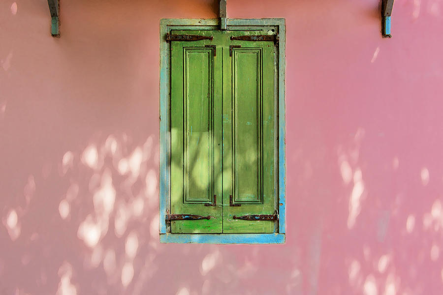 Green Shutters Pink Stucco Wall X001 Photograph by Rich Franco