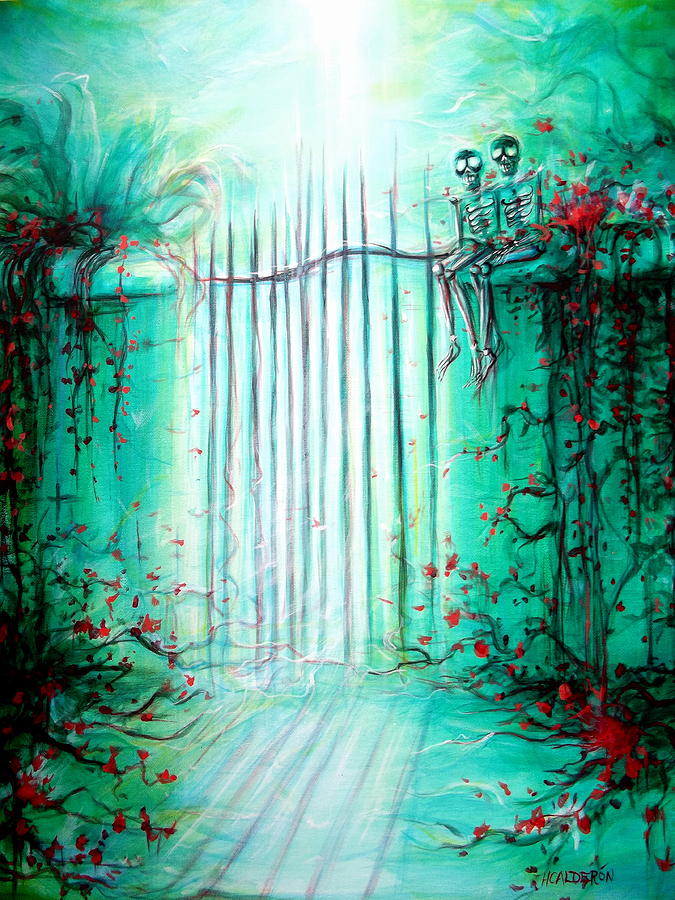 Green Skeleton Gate Painting by Heather Calderon