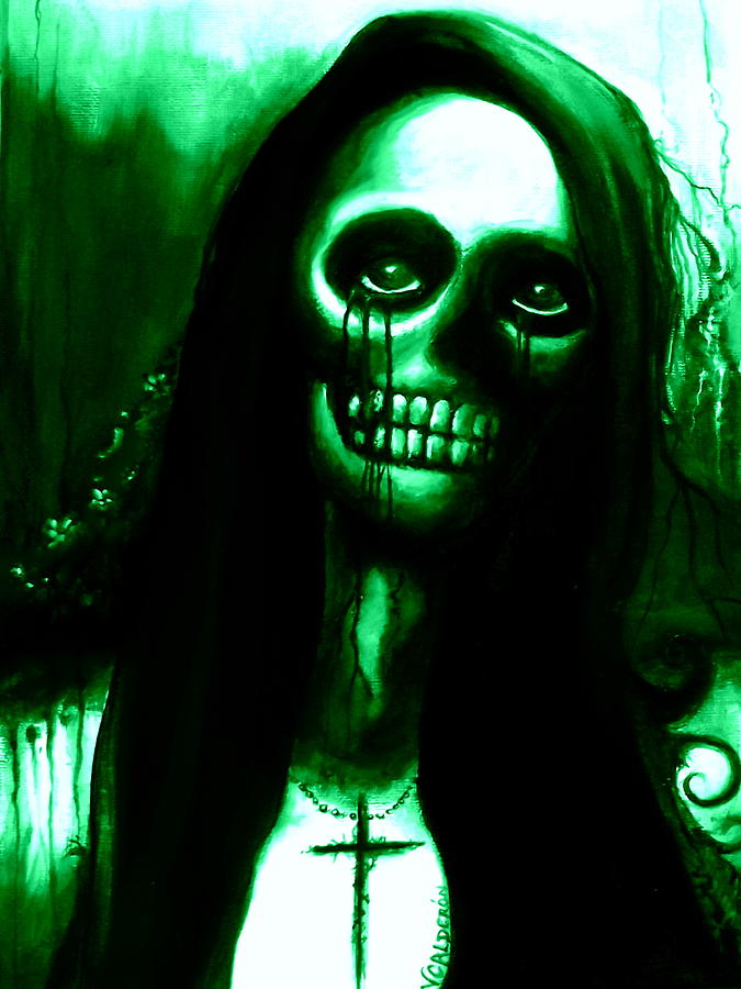 Skeleton Painting - Green Skeleton Woman by Veronica Calderon