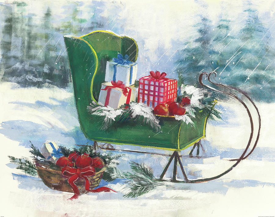 Basket Painting - Green Sleigh by Carol Rowan Basket Painting - Green Sleigh by Carol Rowan