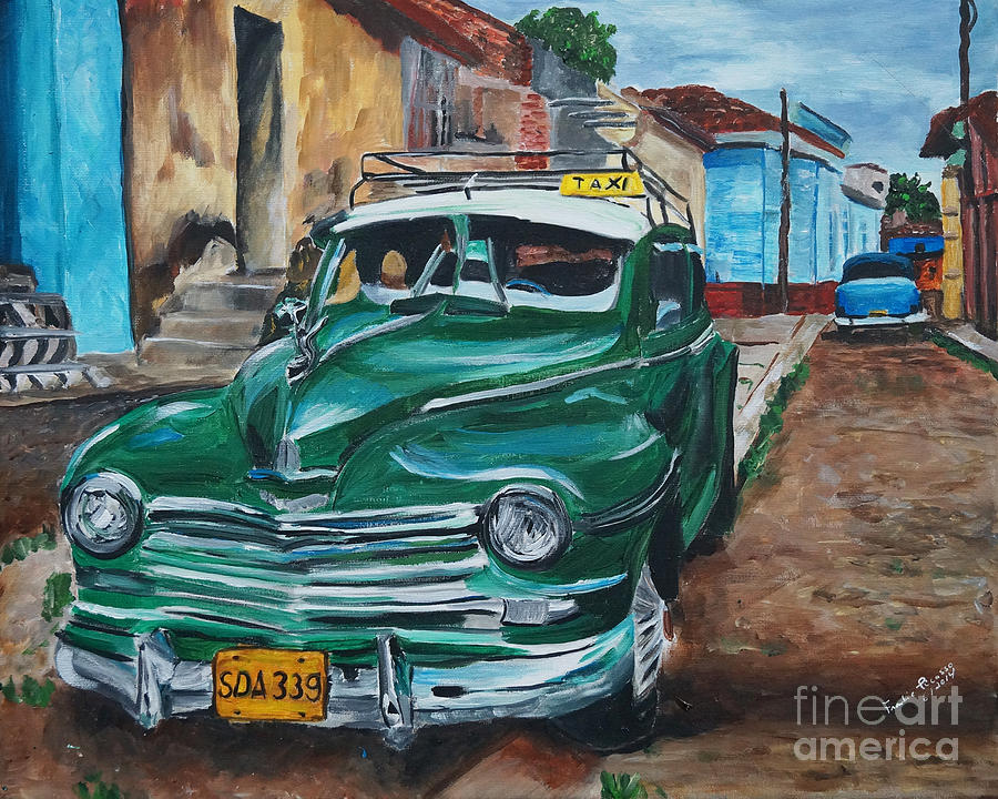 Old Car Painting - Green Taxi  by Frankie Picasso