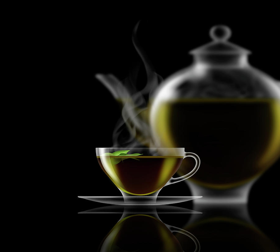 Green Tea, Glass Teacup, Saucer Photograph by Ikon Ikon Images