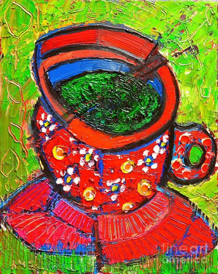 Green Tea In Red Cup Painting by Ana Maria Edulescu