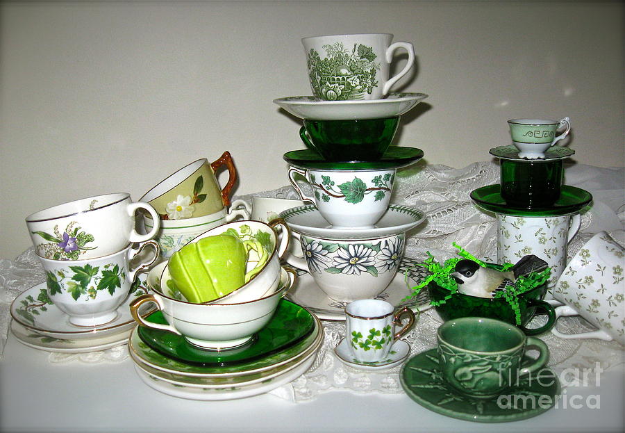 Green Teacups  Photograph by Nancy Patterson