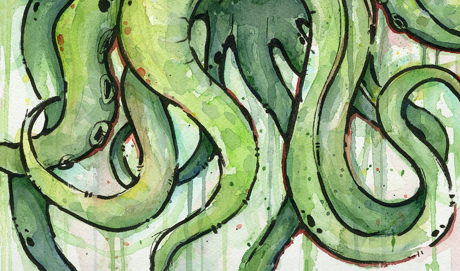 Octopus Painting - Green Tentacles by Olga Shvartsur