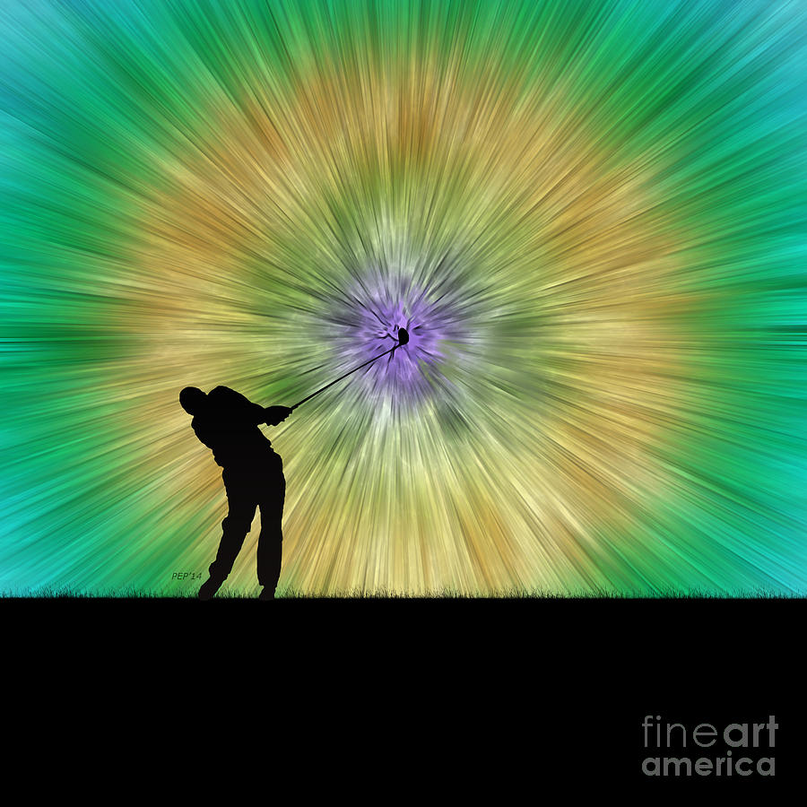 Green Tie Dye Golfer Silhouette Digital Art by Phil Perkins